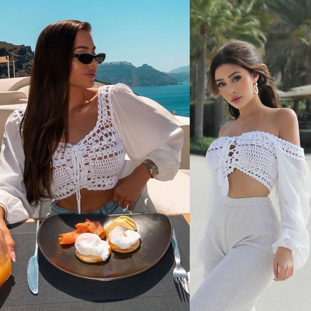 Fashion Nova White Puff Sleeve Cropped Blouse